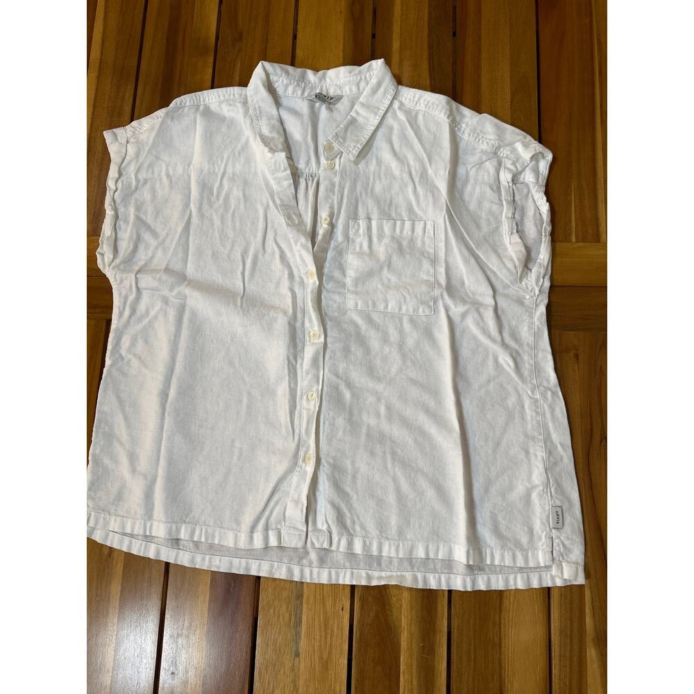 Orvis Women’s White Linen Blend Button Front Blouse XL